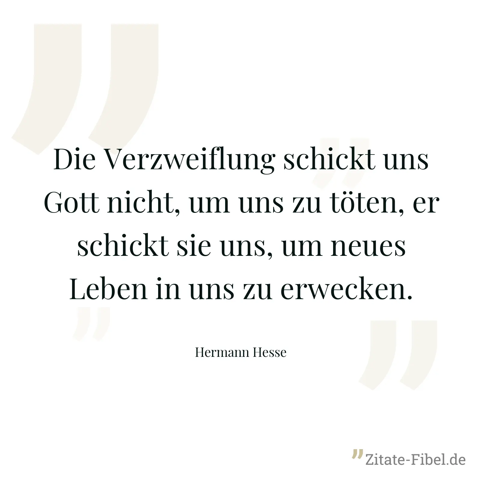 Die Verzweiflung schickt uns Gott nicht, um uns zu töten, er schickt sie uns, um neues Leben in uns zu erwecken. - Hermann Hesse