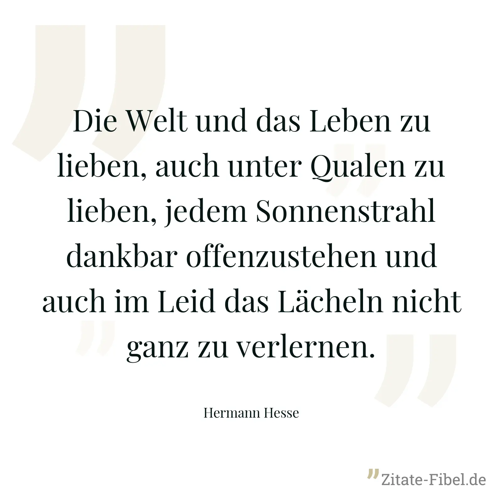 Die Welt und das Leben zu lieben, auch unter Qualen zu lieben, jedem Sonnenstrahl dankbar offenzustehen und auch im Leid das Lächeln nicht ganz zu verlernen. - Hermann Hesse