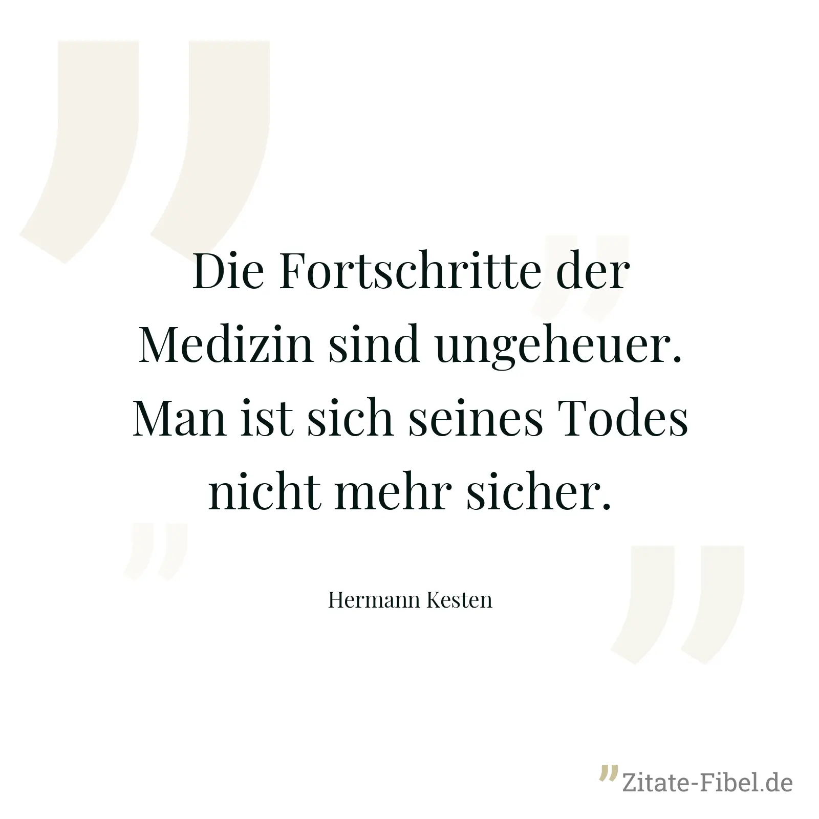 Die Fortschritte der Medizin sind ungeheuer. Man ist sich seines Todes nicht mehr sicher. - Hermann Kesten