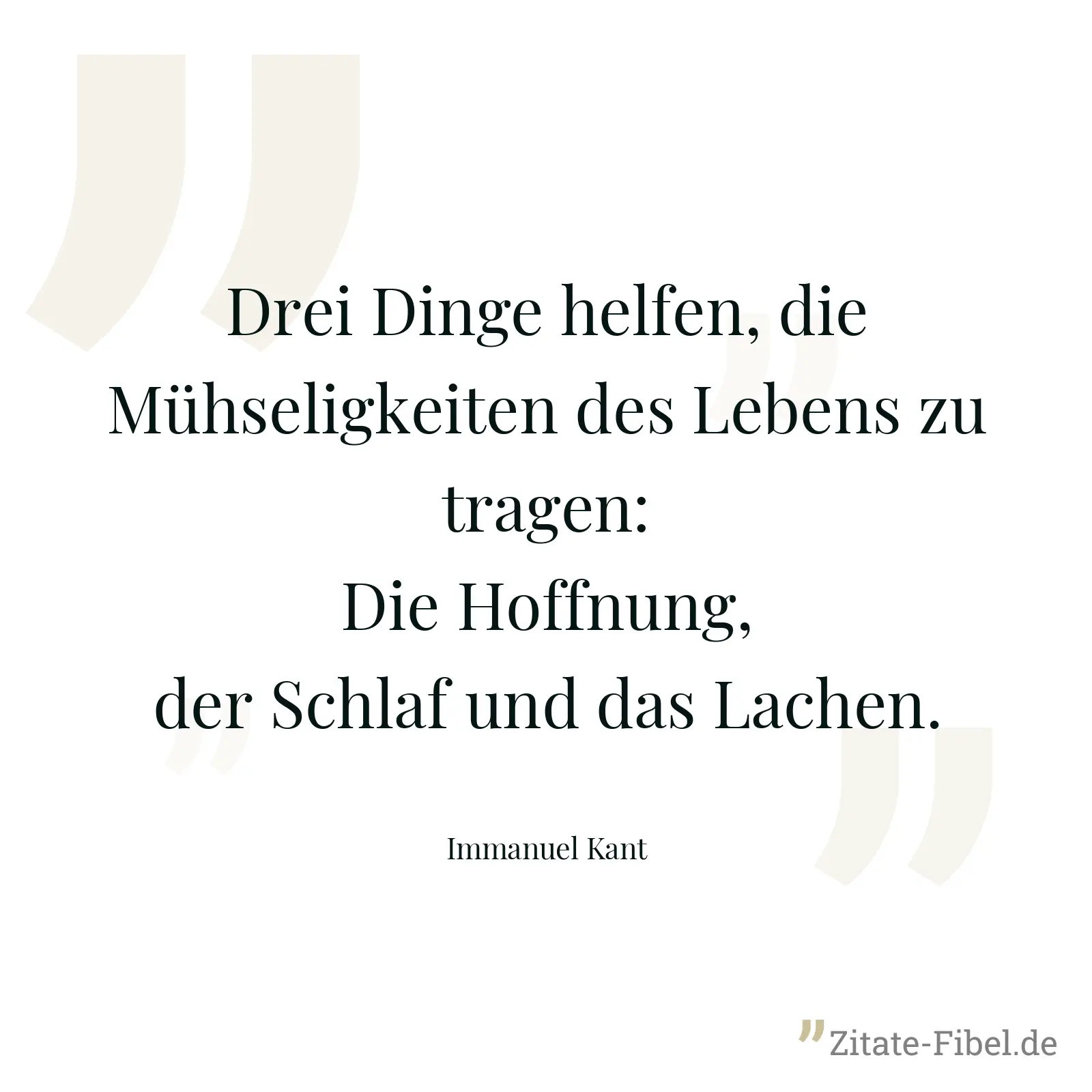 Drei Dinge helfen, die Mühseligkeiten des Lebens zu tragen: Die Hoffnung, der Schlaf und das Lachen. - Immanuel Kant