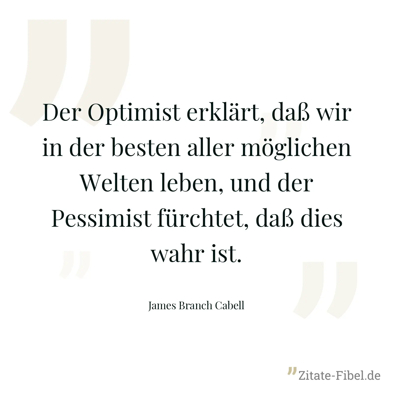Der Optimist erklärt, daß wir in der besten aller möglichen Welten leben, und der Pessimist fürchtet, daß dies wahr ist. - James Branch Cabell