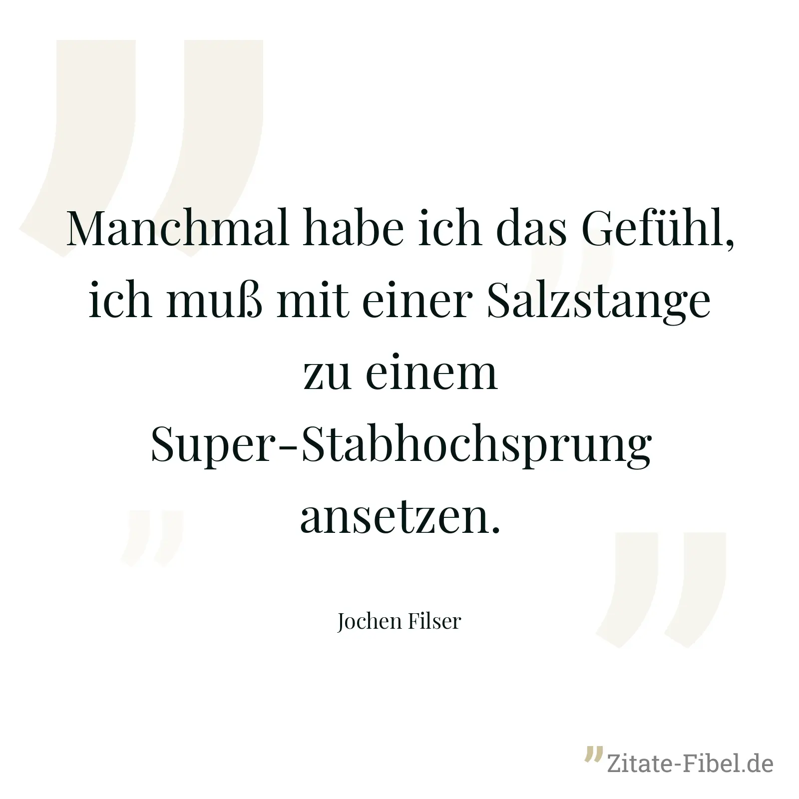 Manchmal habe ich das Gefühl, ich muß mit einer Salzstange zu einem Super-Stabhochsprung ansetzen. - Jochen Filser
