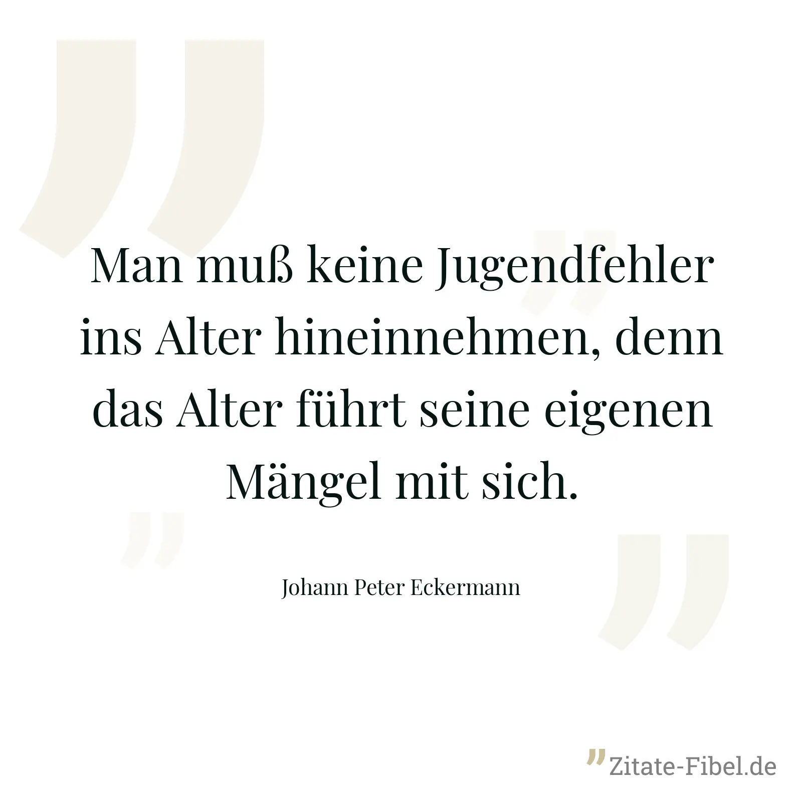 Man muß keine Jugendfehler ins Alter hineinnehmen, denn das Alter führt seine eigenen Mängel mit sich. - Johann Peter Eckermann