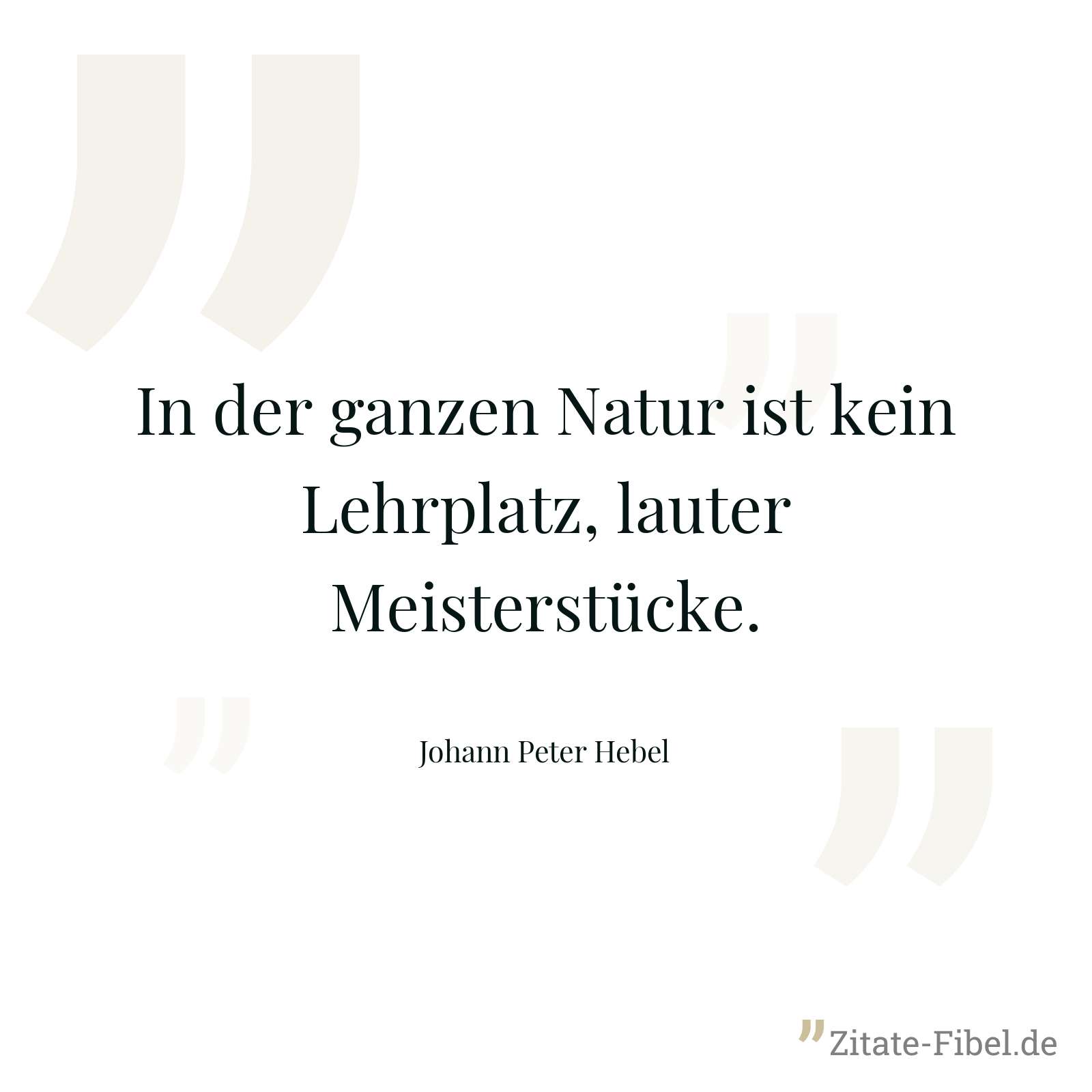 In der ganzen Natur ist kein Lehrplatz, lauter Meisterstücke. - Johann Peter Hebel