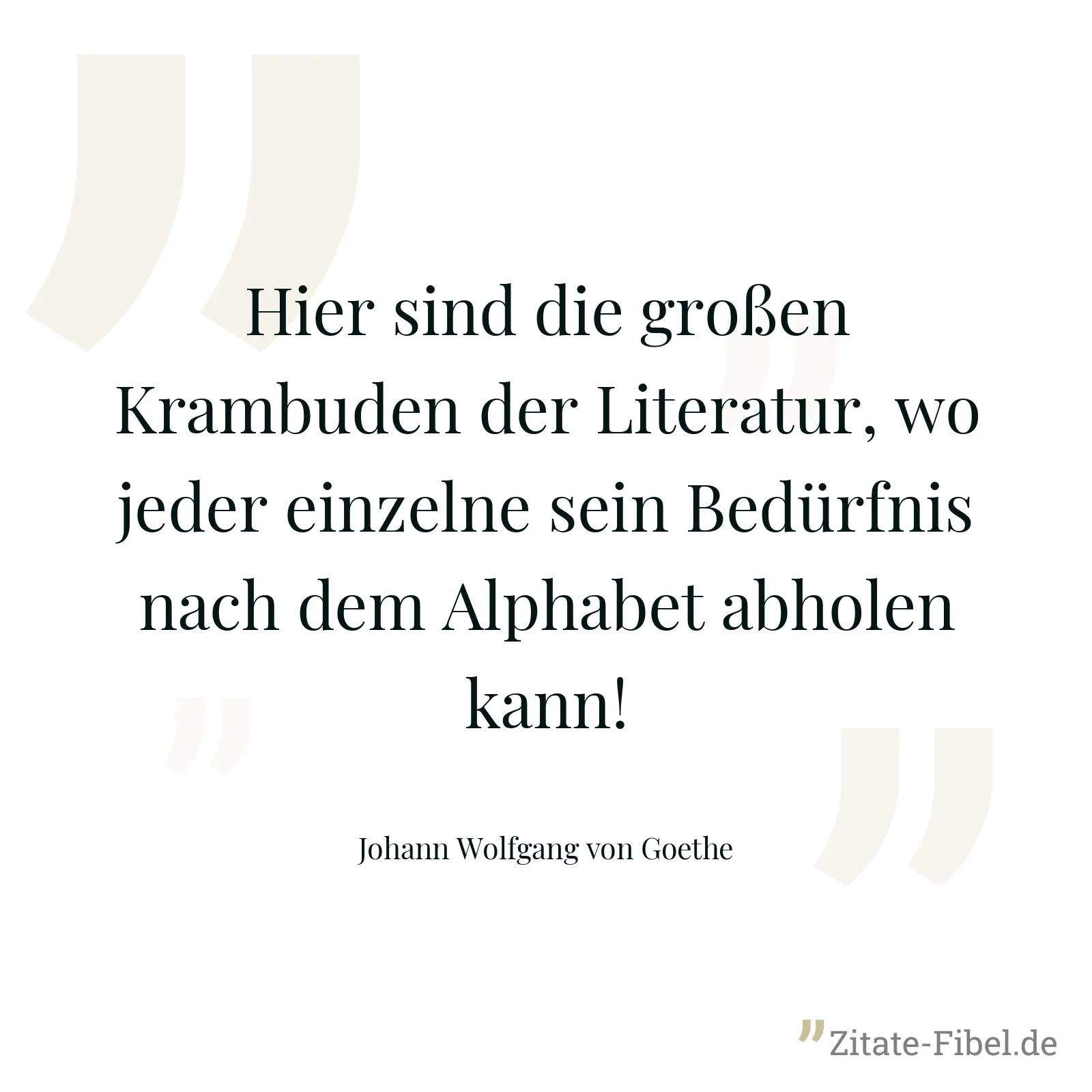 Hier sind die großen Krambuden der Literatur, wo jeder einzelne sein Bedürfnis nach dem Alphabet abholen kann! - Johann Wolfgang von Goethe