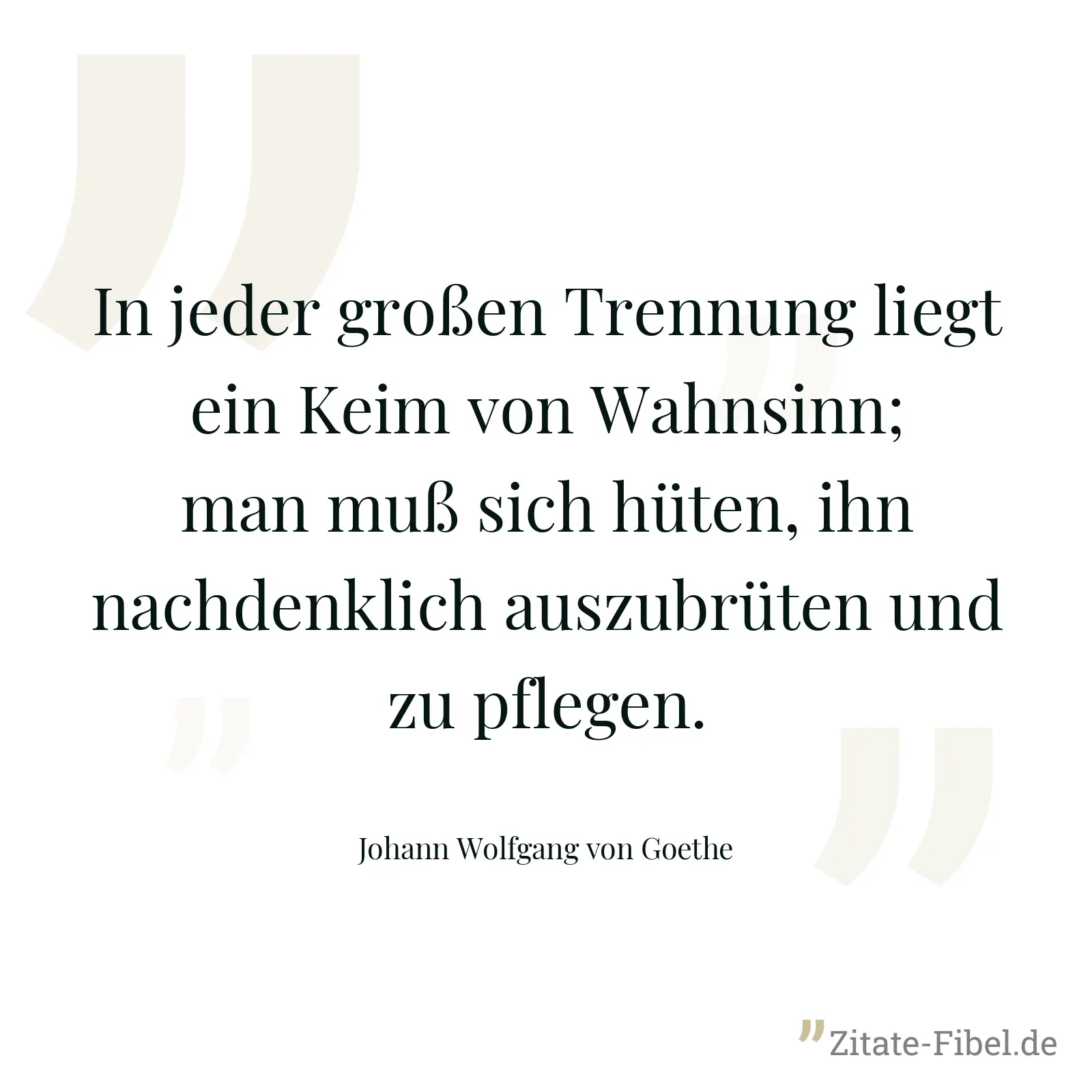 In jeder großen Trennung liegt ein Keim von Wahnsinn; man muß sich hüten, ihn nachdenklich auszubrüten und zu pflegen. - Johann Wolfgang von Goethe
