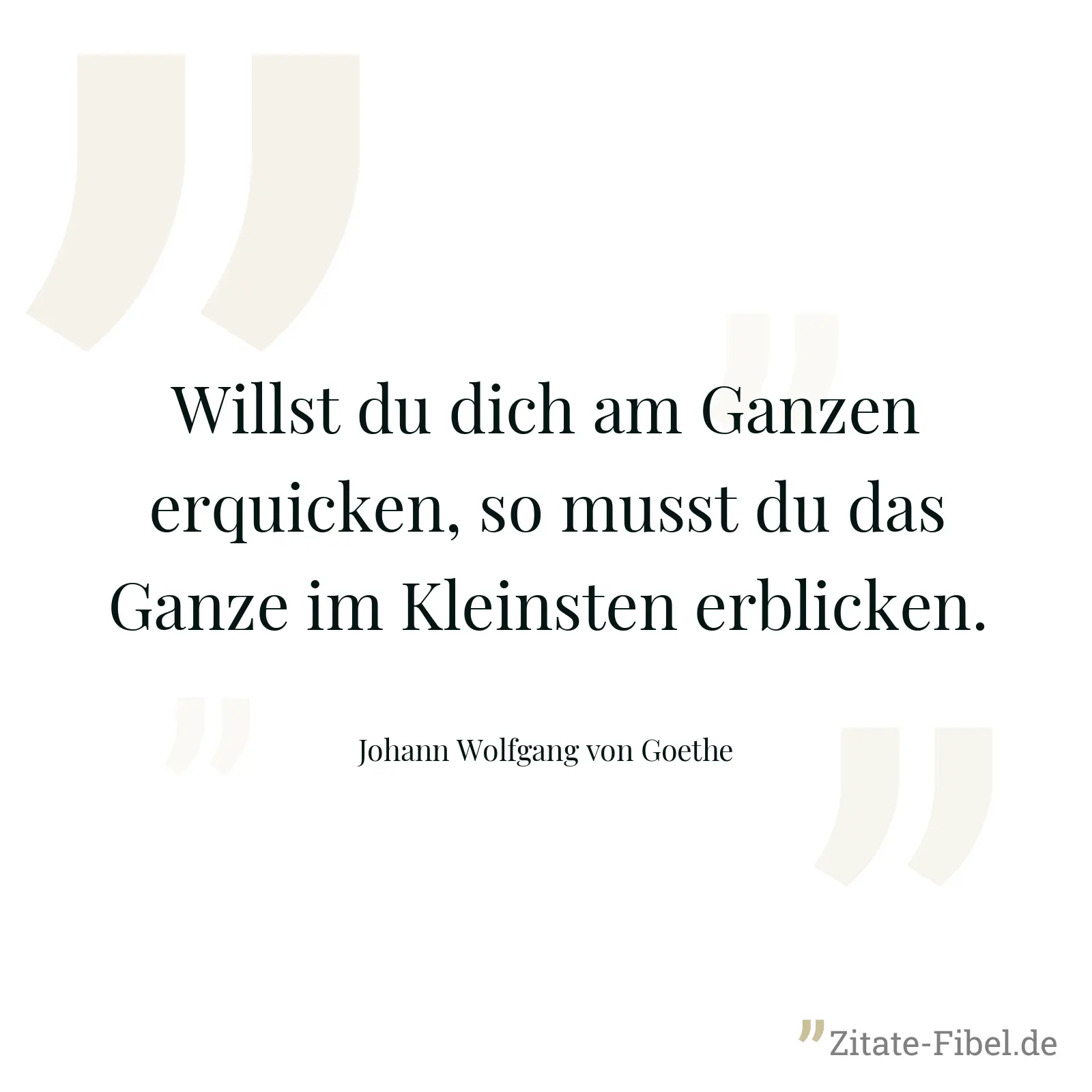 Willst du dich am Ganzen erquicken, so musst du das Ganze im Kleinsten erblicken. - Johann Wolfgang von Goethe