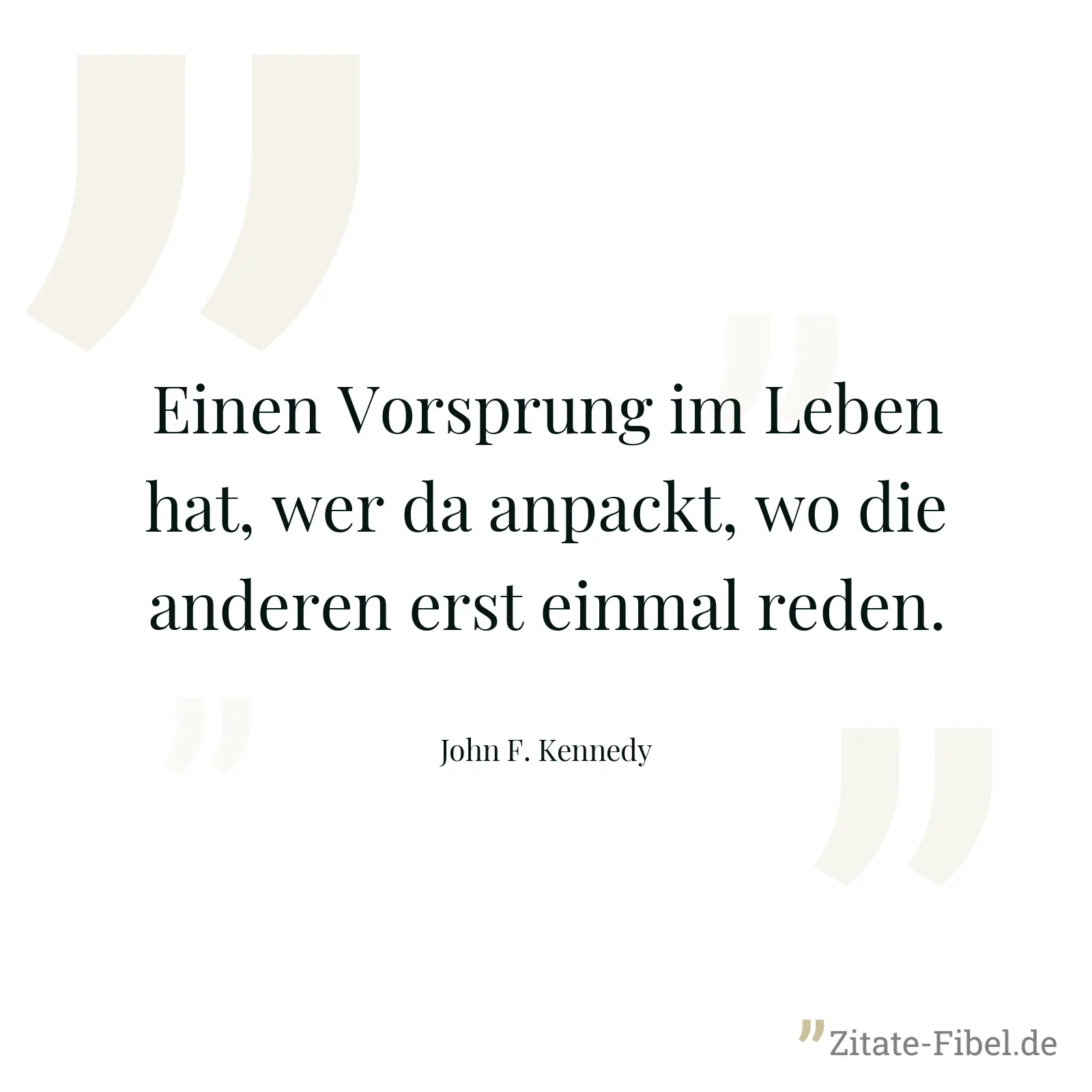Einen Vorsprung im Leben hat, wer da anpackt, wo die anderen erst einmal reden. - John F. Kennedy