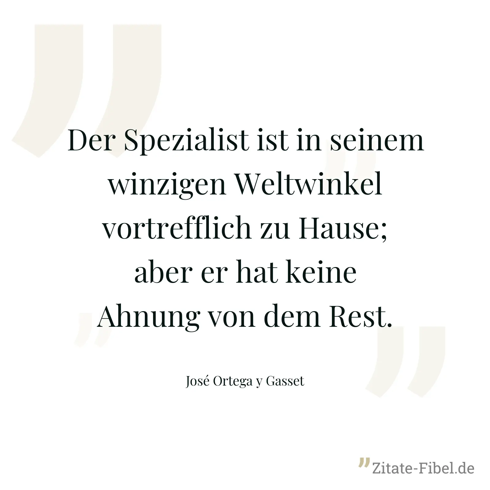Der Spezialist ist in seinem winzigen Weltwinkel vortrefflich zu Hause; aber er hat keine Ahnung von dem Rest. - José Ortega y Gasset