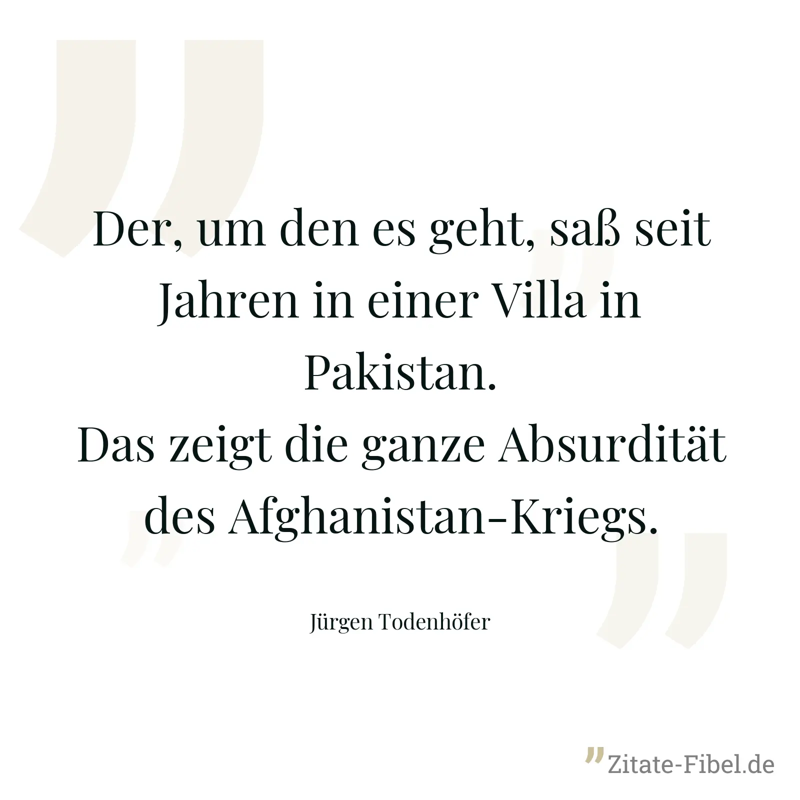 Der, um den es geht, saß seit Jahren in einer Villa in Pakistan. Das zeigt die ganze Absurdität des Afghanistan-Kriegs. - Jürgen Todenhöfer