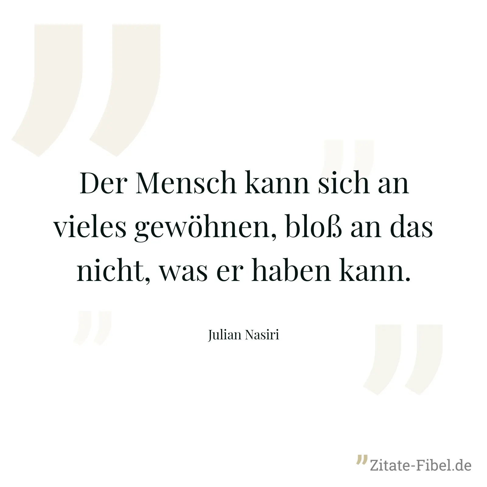 Der Mensch kann sich an vieles gewöhnen, bloß an das nicht, was er haben kann. - Julian Nasiri