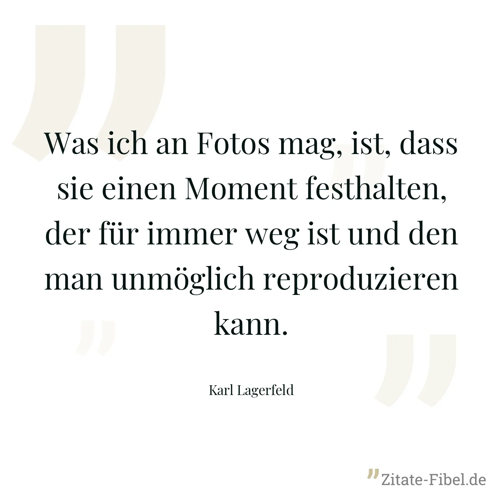 Was ich an Fotos mag, ist, dass sie einen Moment festhalten, der für immer weg ist und den man unmöglich reproduzieren kann. - Karl Lagerfeld