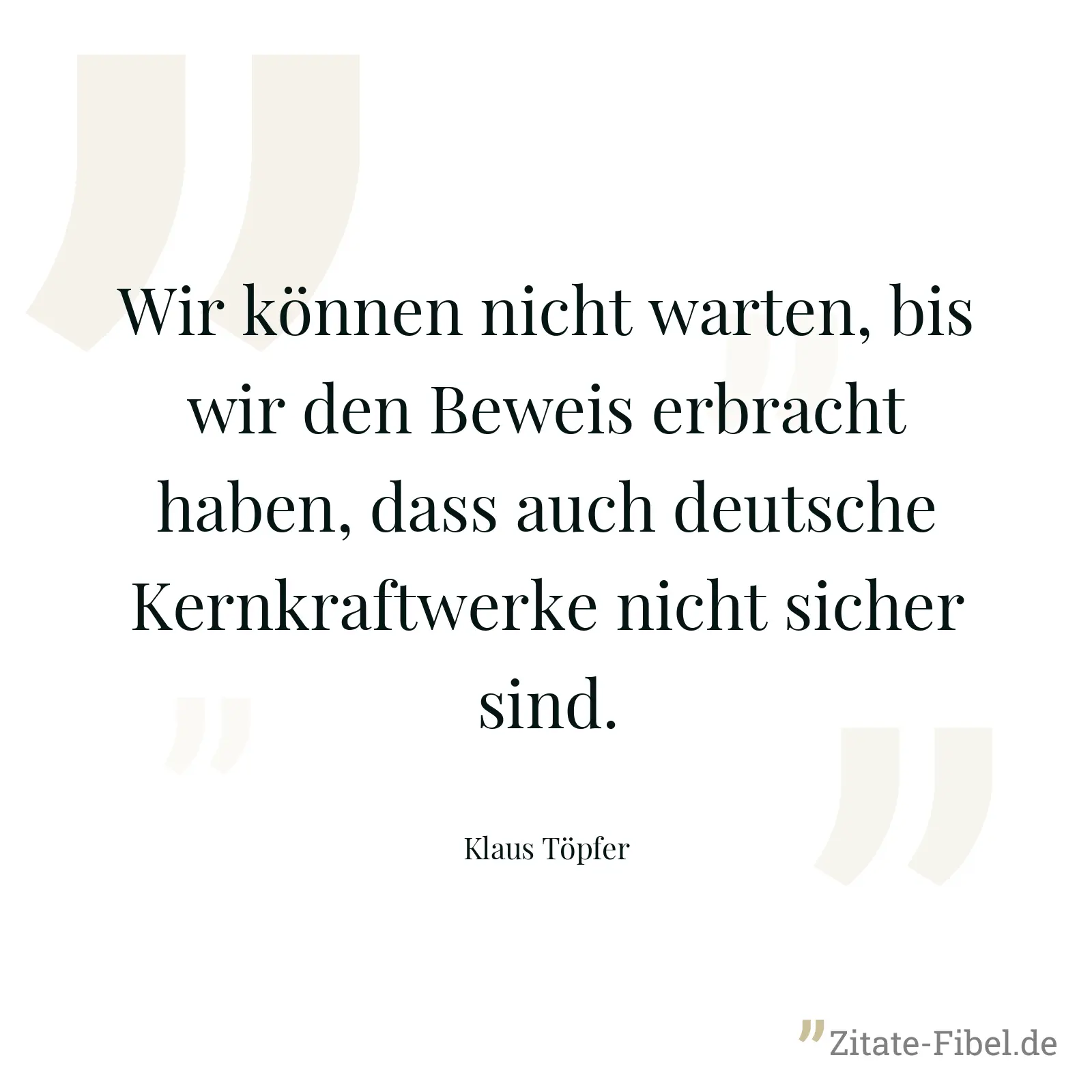 Wir können nicht warten, bis wir den Beweis erbracht haben, dass auch deutsche Kernkraftwerke nicht sicher sind. - Klaus Töpfer