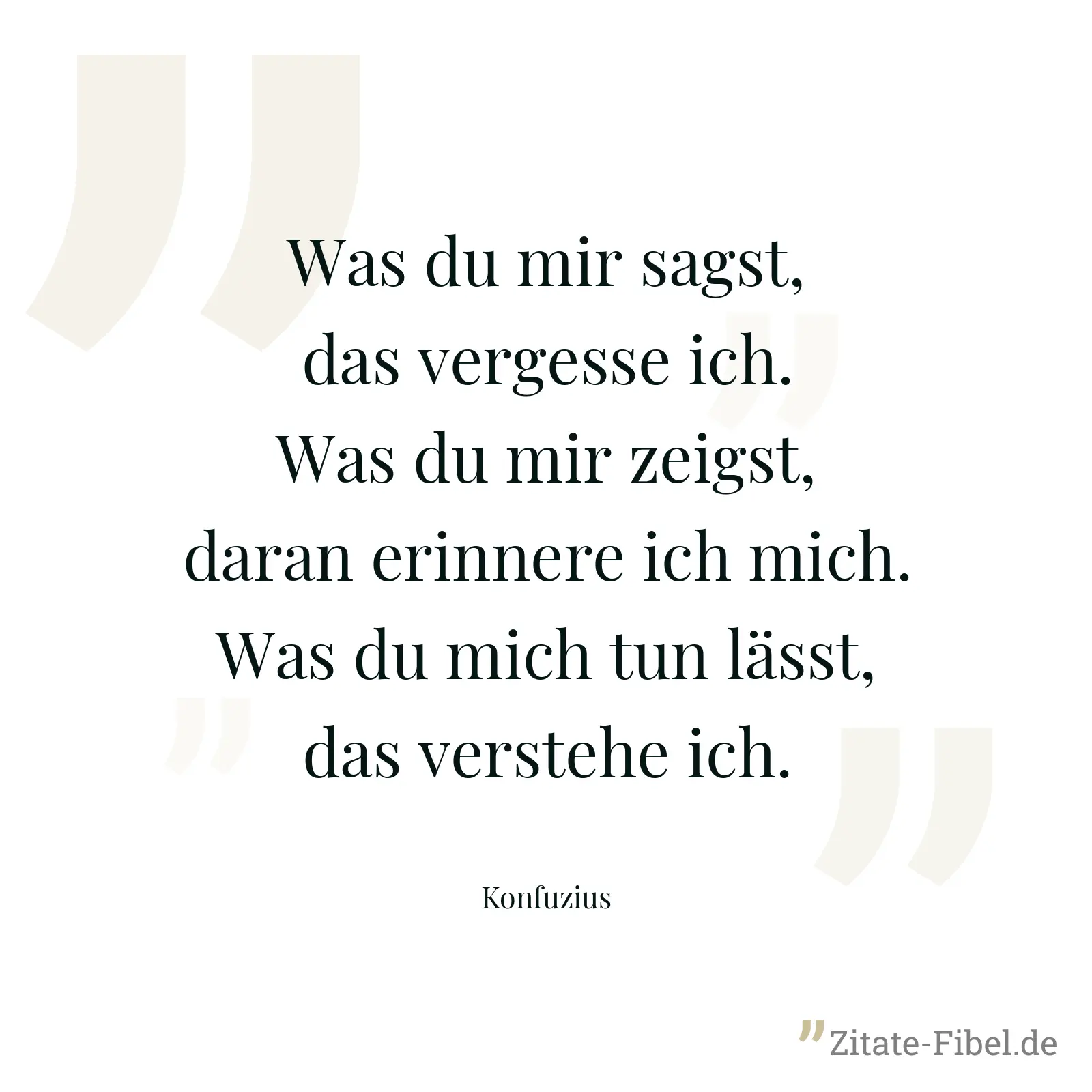 Was du mir sagst, das vergesse ich. Was du mir zeigst, daran erinnere ich mich. Was du mich tun lässt, das verstehe ich. - Konfuzius
