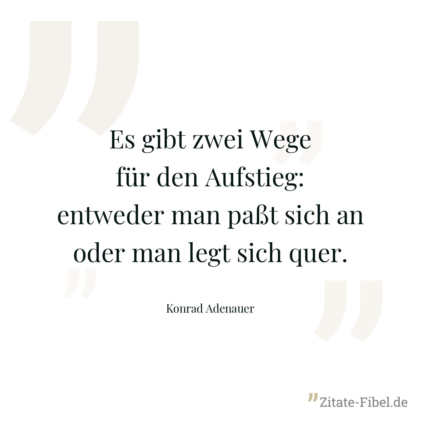 Es gibt zwei Wege für den Aufstieg: entweder man paßt sich an oder man legt sich quer. - Konrad Adenauer