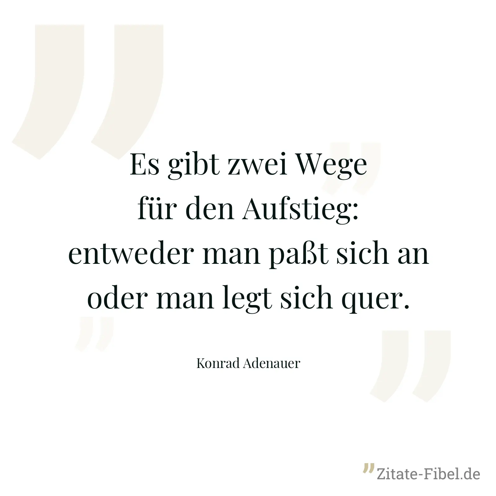 Es gibt zwei Wege für den Aufstieg: entweder man paßt sich an oder man legt sich quer. - Konrad Adenauer