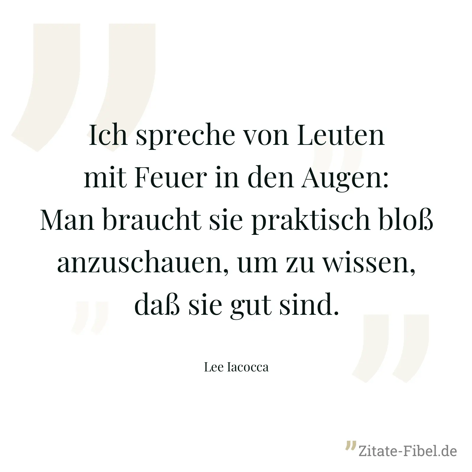 Ich spreche von Leuten mit Feuer in den Augen: Man braucht sie praktisch bloß anzuschauen, um zu wissen, daß sie gut sind. - Lee Iacocca