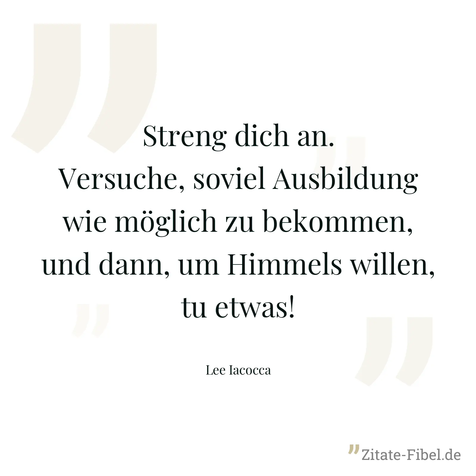 Streng dich an. Versuche, soviel Ausbildung wie möglich zu bekommen, und dann, um Himmels willen, tu etwas! - Lee Iacocca