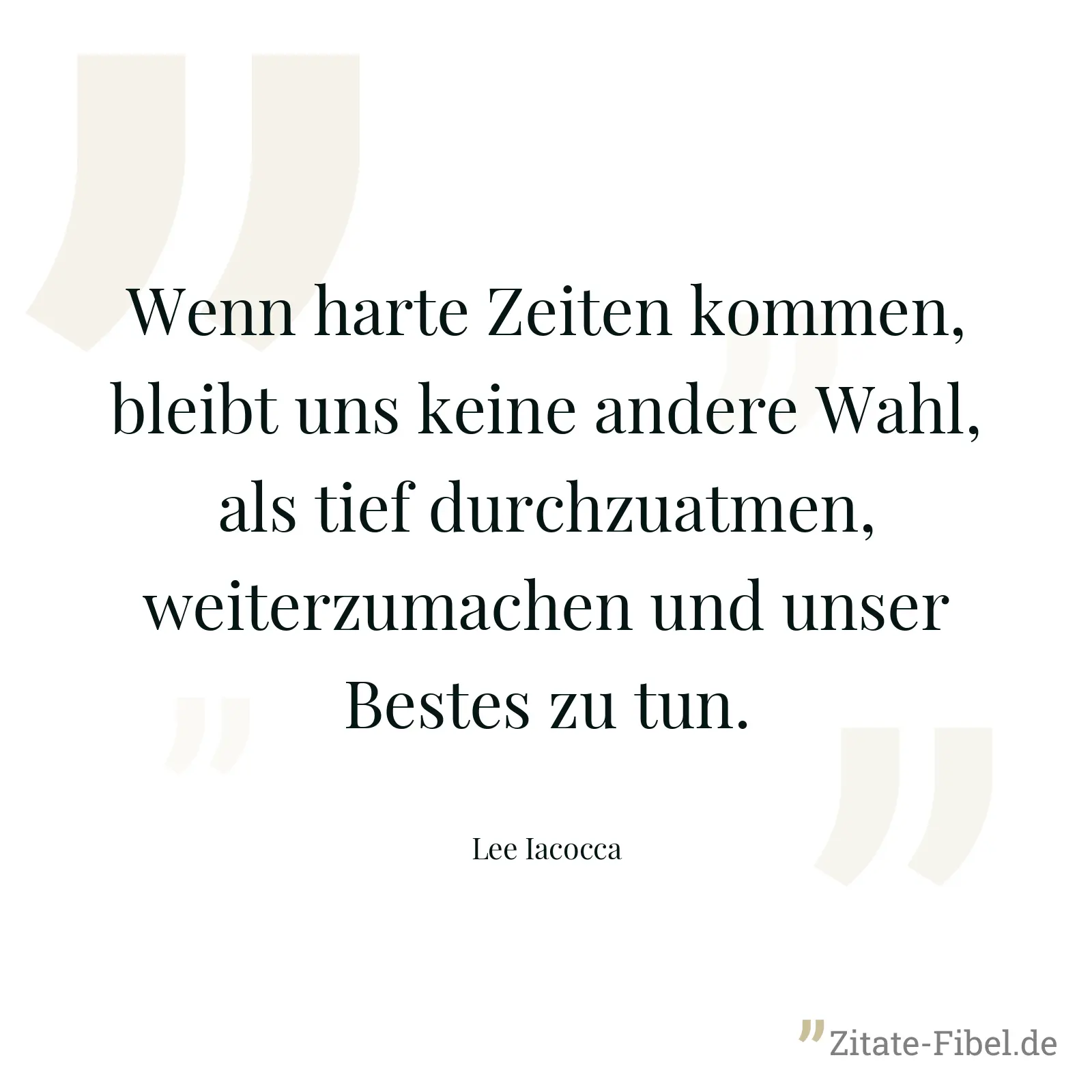 Wenn harte Zeiten kommen, bleibt uns keine andere Wahl, als tief durchzuatmen, weiterzumachen und unser Bestes zu tun. - Lee Iacocca