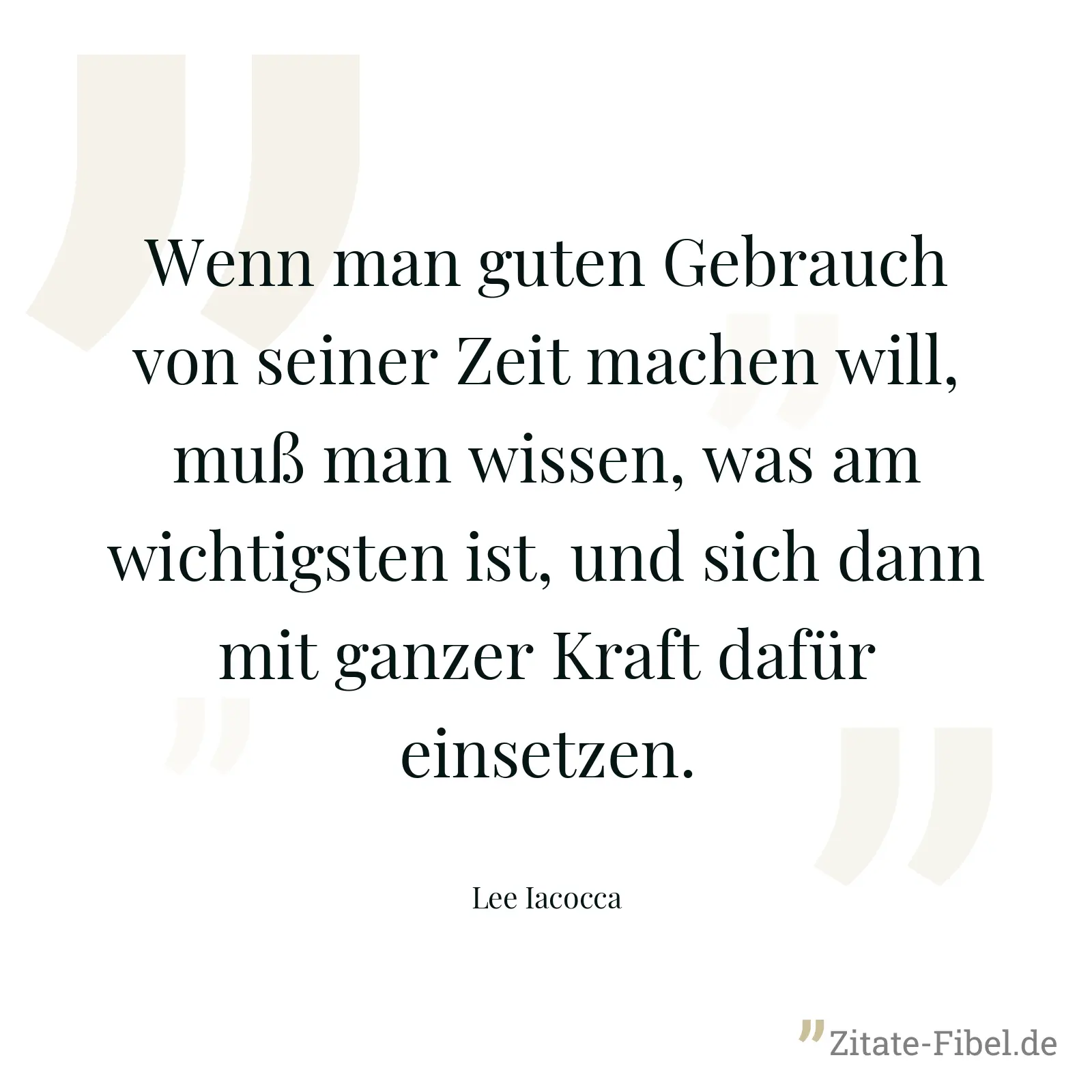 Wenn man guten Gebrauch von seiner Zeit machen will, muß man wissen, was am wichtigsten ist, und sich dann mit ganzer Kraft dafür einsetzen. - Lee Iacocca