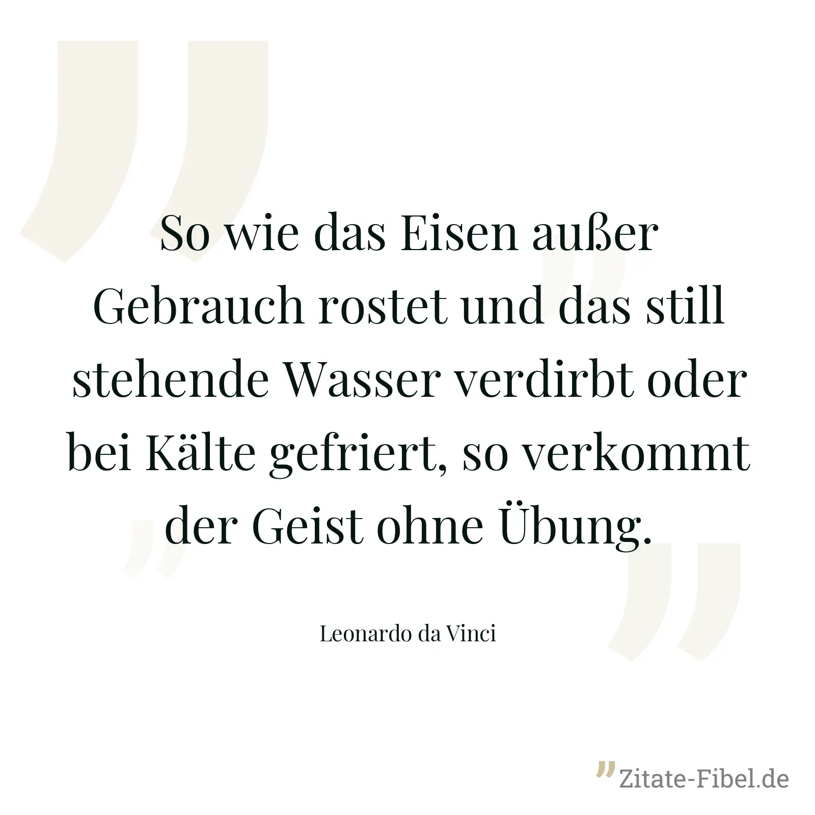 So wie das Eisen außer Gebrauch rostet und das still stehende Wasser verdirbt oder bei Kälte gefriert, so verkommt der Geist ohne Übung. - Leonardo da Vinci