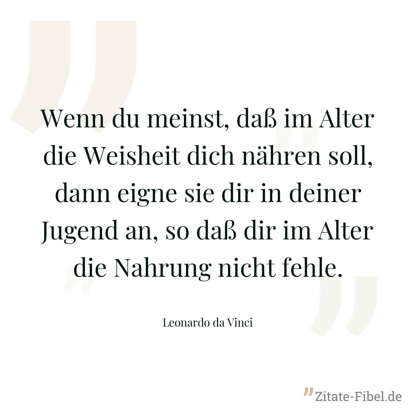 Wenn du meinst, daß im Alter die Weisheit dich nähren soll, dann eigne sie dir in deiner Jugend an, so daß dir im Alter die Nahrung nicht fehle. - Leonardo da Vinci
