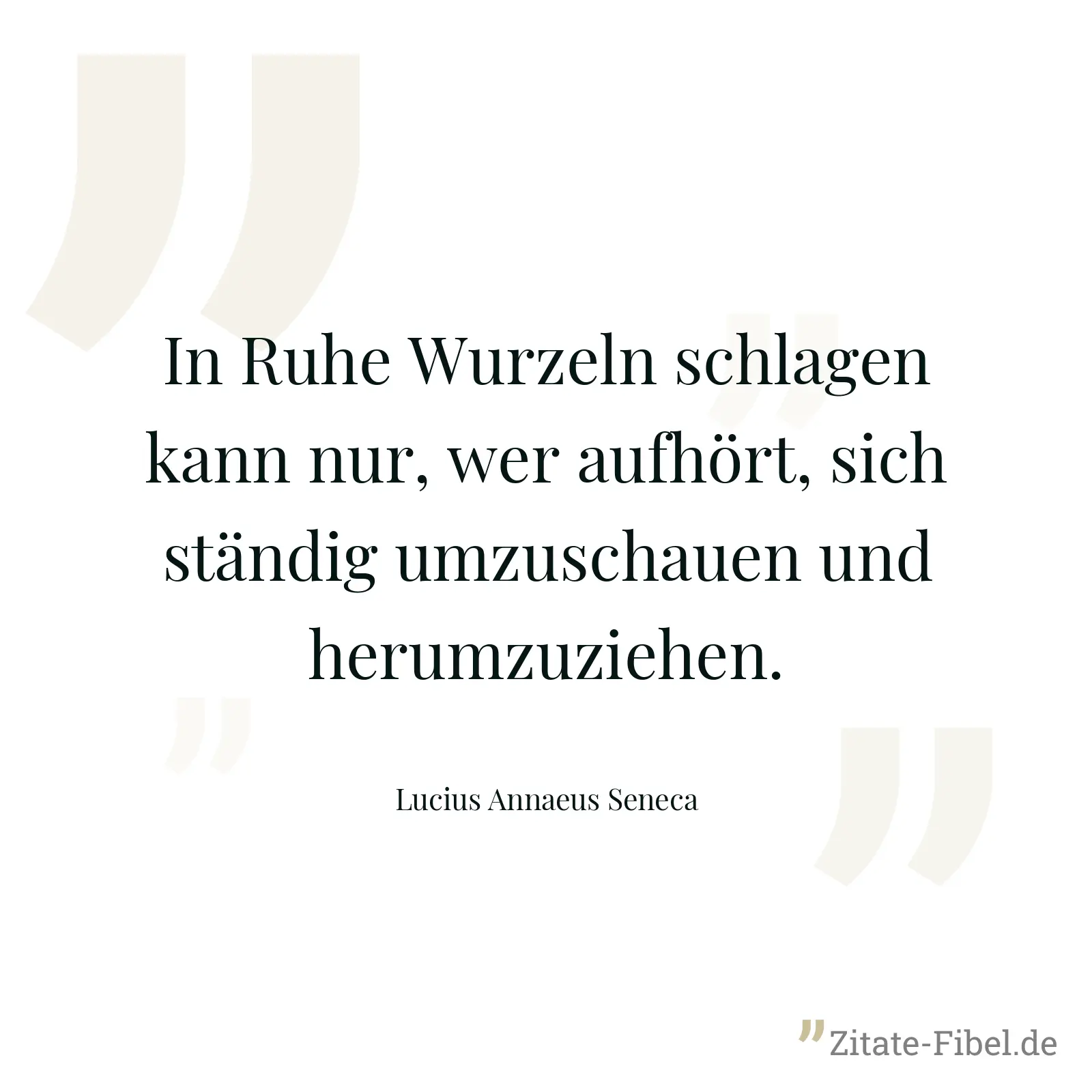 In Ruhe Wurzeln schlagen kann nur, wer aufhört, sich ständig umzuschauen und herumzuziehen. - Lucius Annaeus Seneca