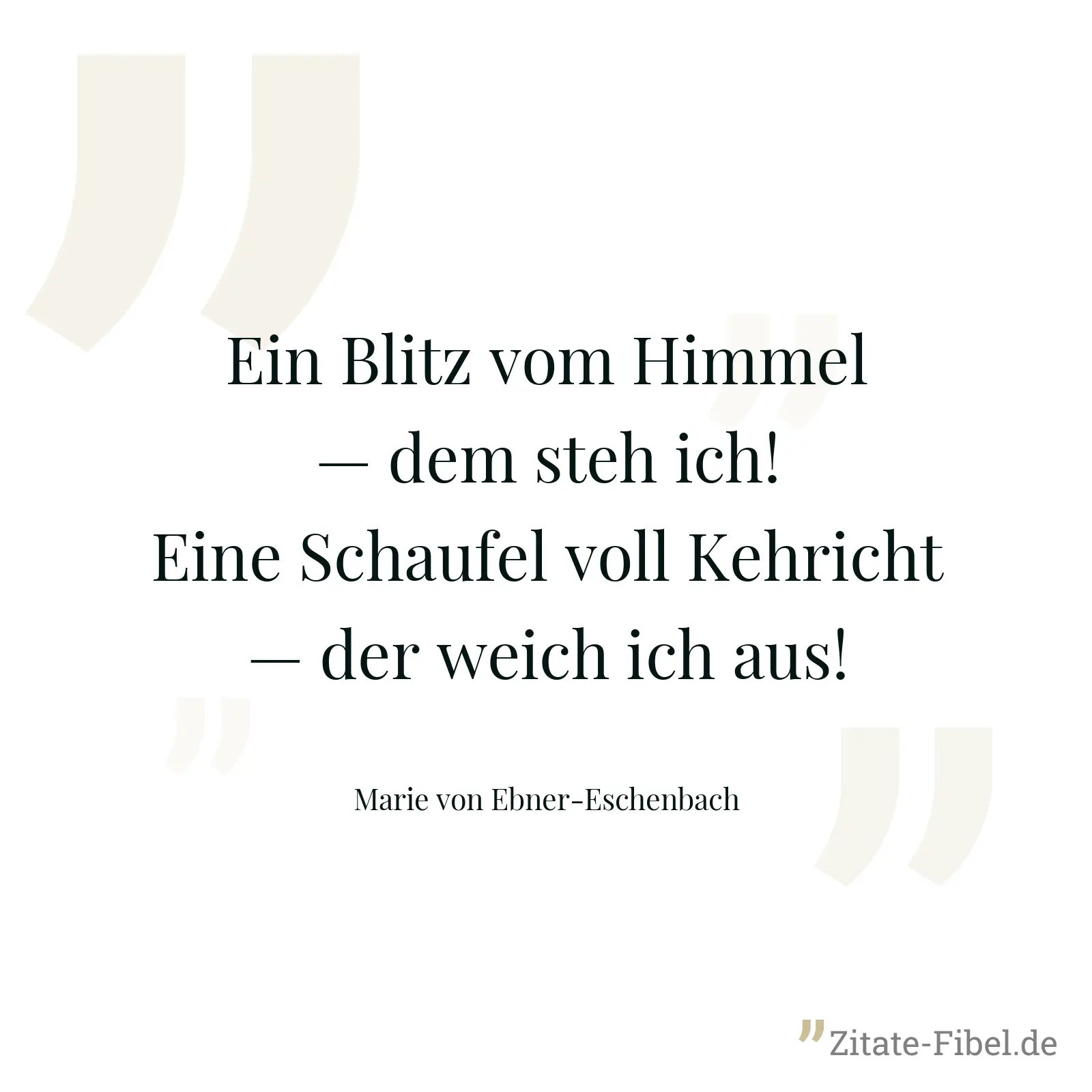 Ein Blitz vom Himmel — dem steh ich! Eine Schaufel voll Kehricht — der weich ich aus! - Marie von Ebner-Eschenbach