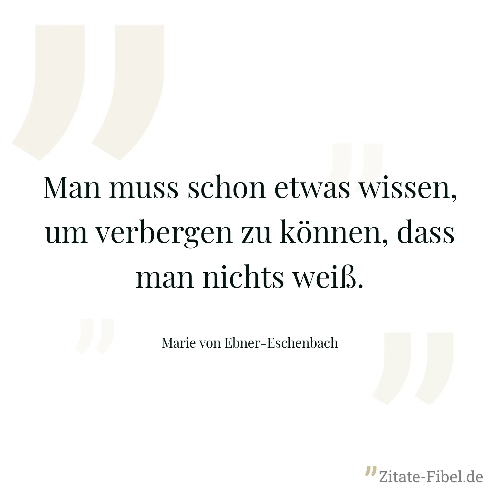 Man muss schon etwas wissen, um verbergen zu können, dass man nichts weiß. - Marie von Ebner-Eschenbach