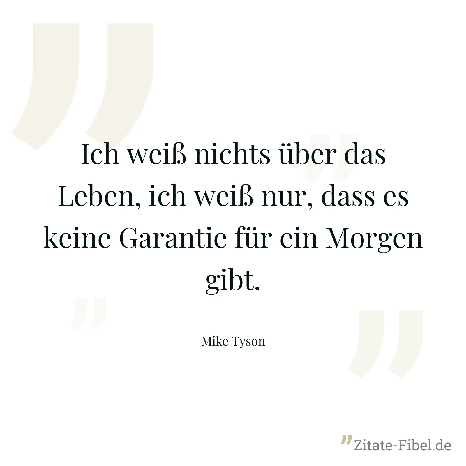 Ich weiß nichts über das Leben, ich weiß nur, dass es keine Garantie für ein Morgen gibt. - Mike Tyson