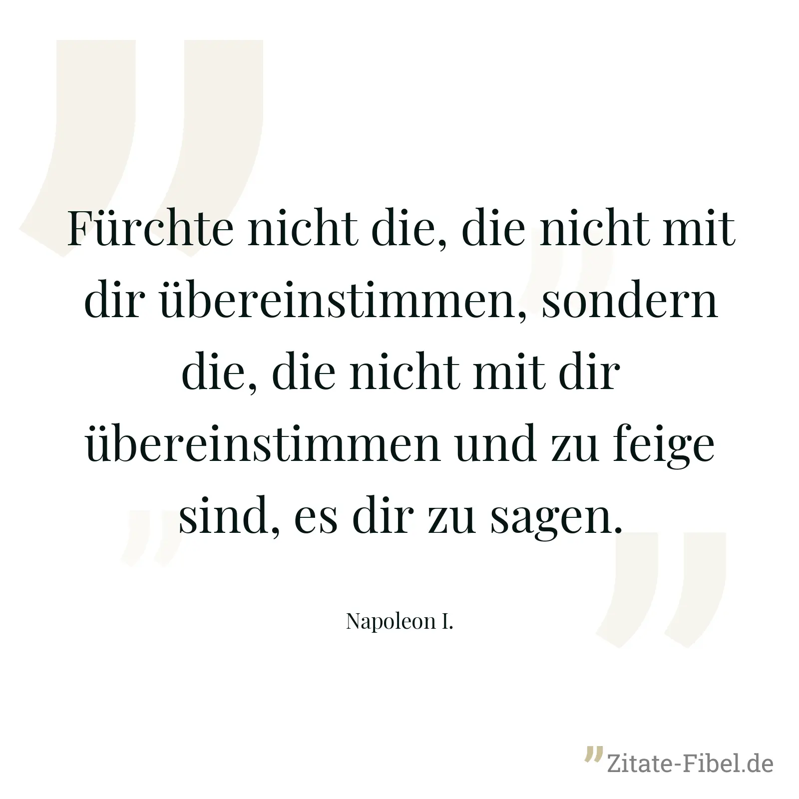 Fürchte nicht die, die nicht mit dir übereinstimmen, sondern die, die nicht mit dir übereinstimmen und zu feige sind, es dir zu sagen. - Napoleon I.