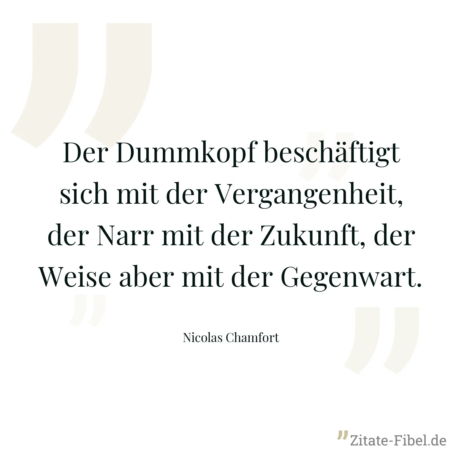 Der Dummkopf beschäftigt sich mit der Vergangenheit, der Narr mit der Zukunft, der Weise aber mit der Gegenwart. - Nicolas Chamfort