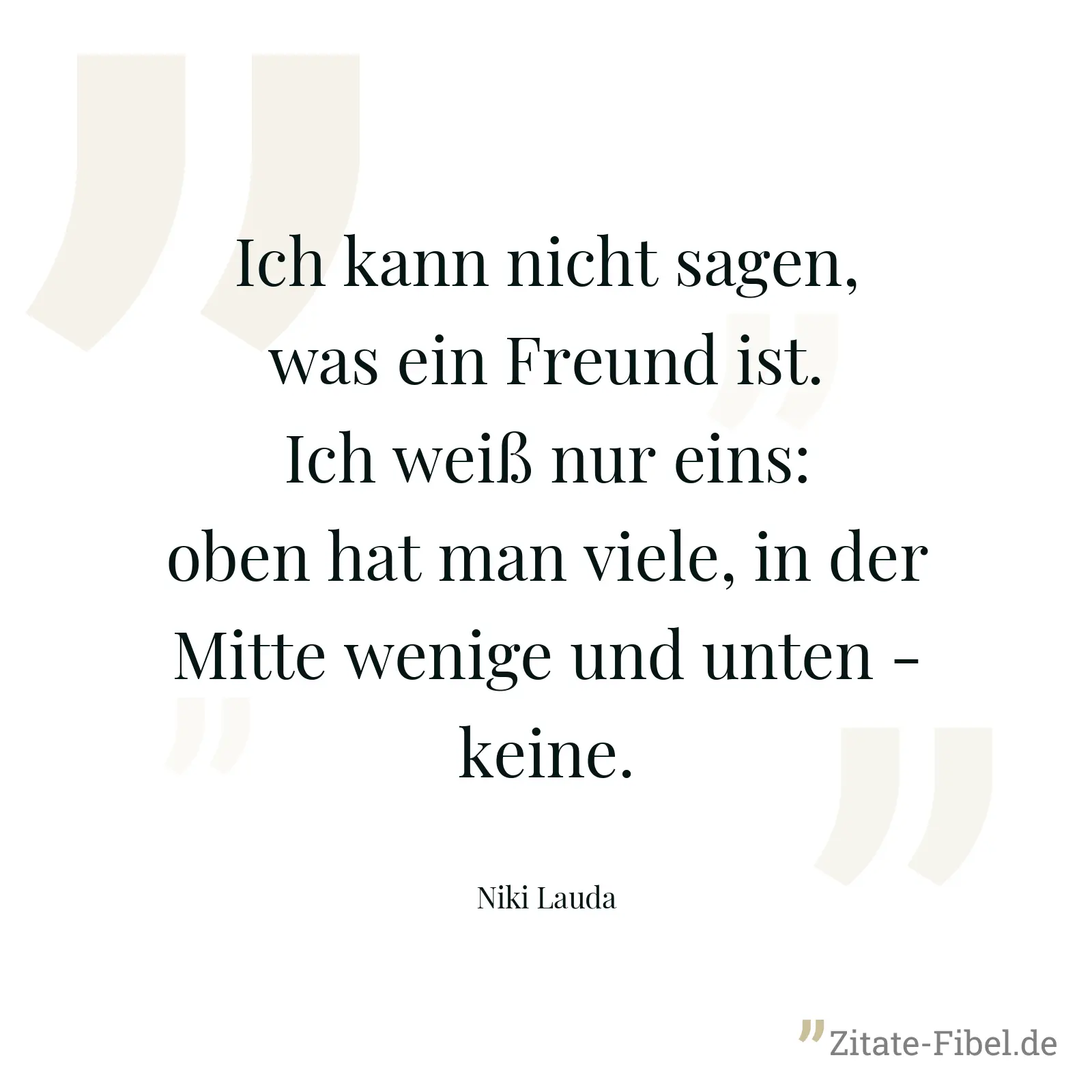 Ich kann nicht sagen, was ein Freund ist. Ich weiß nur eins: oben hat man viele, in der Mitte wenige und unten - keine. - Niki Lauda