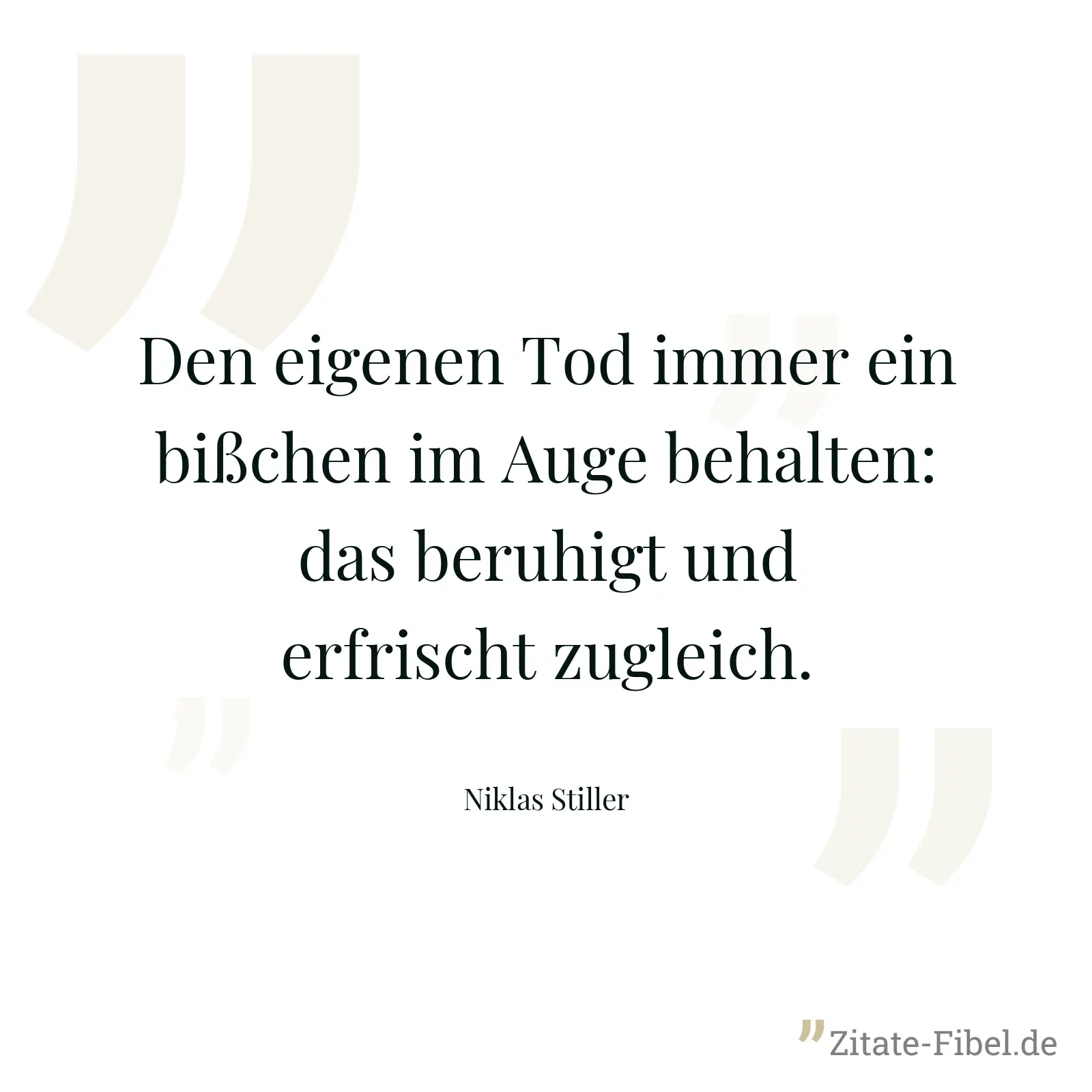 Den eigenen Tod immer ein bißchen im Auge behalten: das beruhigt und erfrischt zugleich. - Niklas Stiller