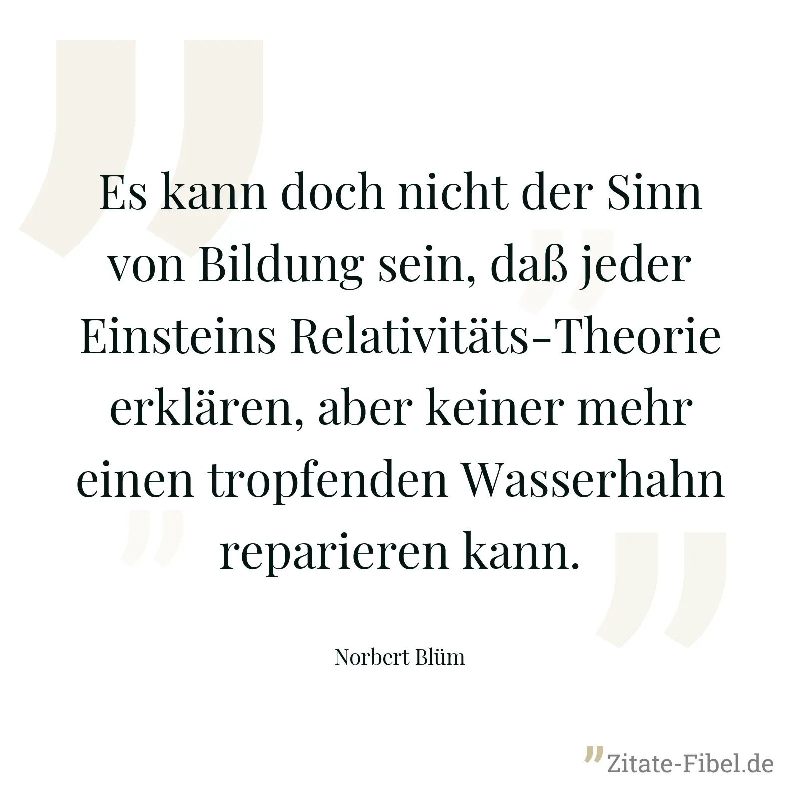 Es kann doch nicht der Sinn von Bildung sein, daß jeder Einsteins Relativitäts-Theorie erklären, aber keiner mehr einen tropfenden Wasserhahn reparieren kann. - Norbert Blüm