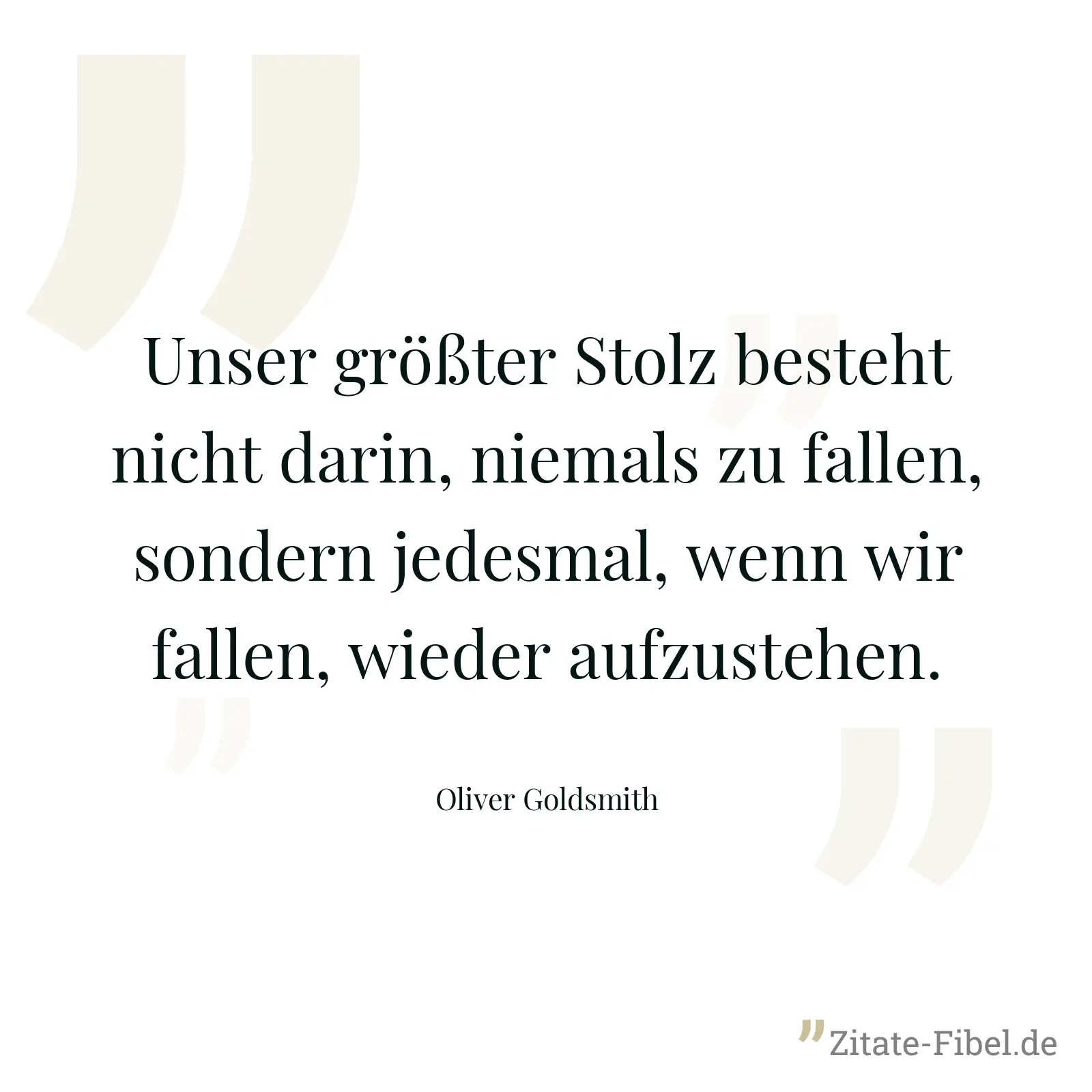 Unser größter Stolz besteht nicht darin, niemals zu fallen, sondern jedesmal, wenn wir fallen, wieder aufzustehen. - Oliver Goldsmith