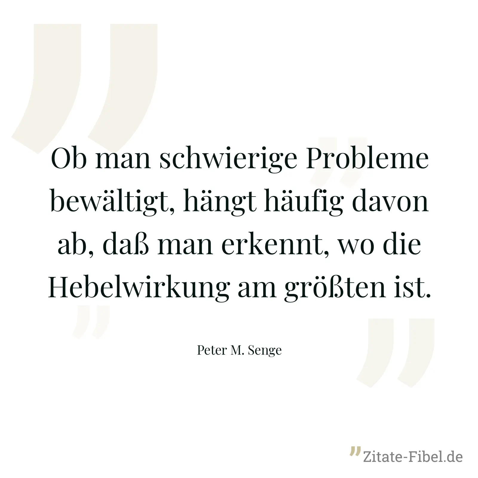 Ob man schwierige Probleme bewältigt, hängt häufig davon ab, daß man erkennt, wo die Hebelwirkung am größten ist. - Peter M. Senge