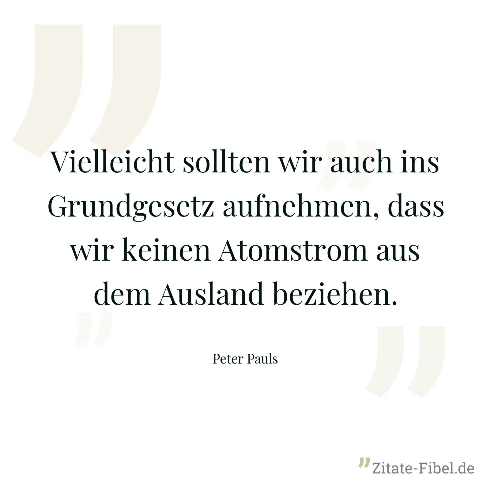 Vielleicht sollten wir auch ins Grundgesetz aufnehmen, dass wir keinen Atomstrom aus dem Ausland beziehen. - Peter Pauls