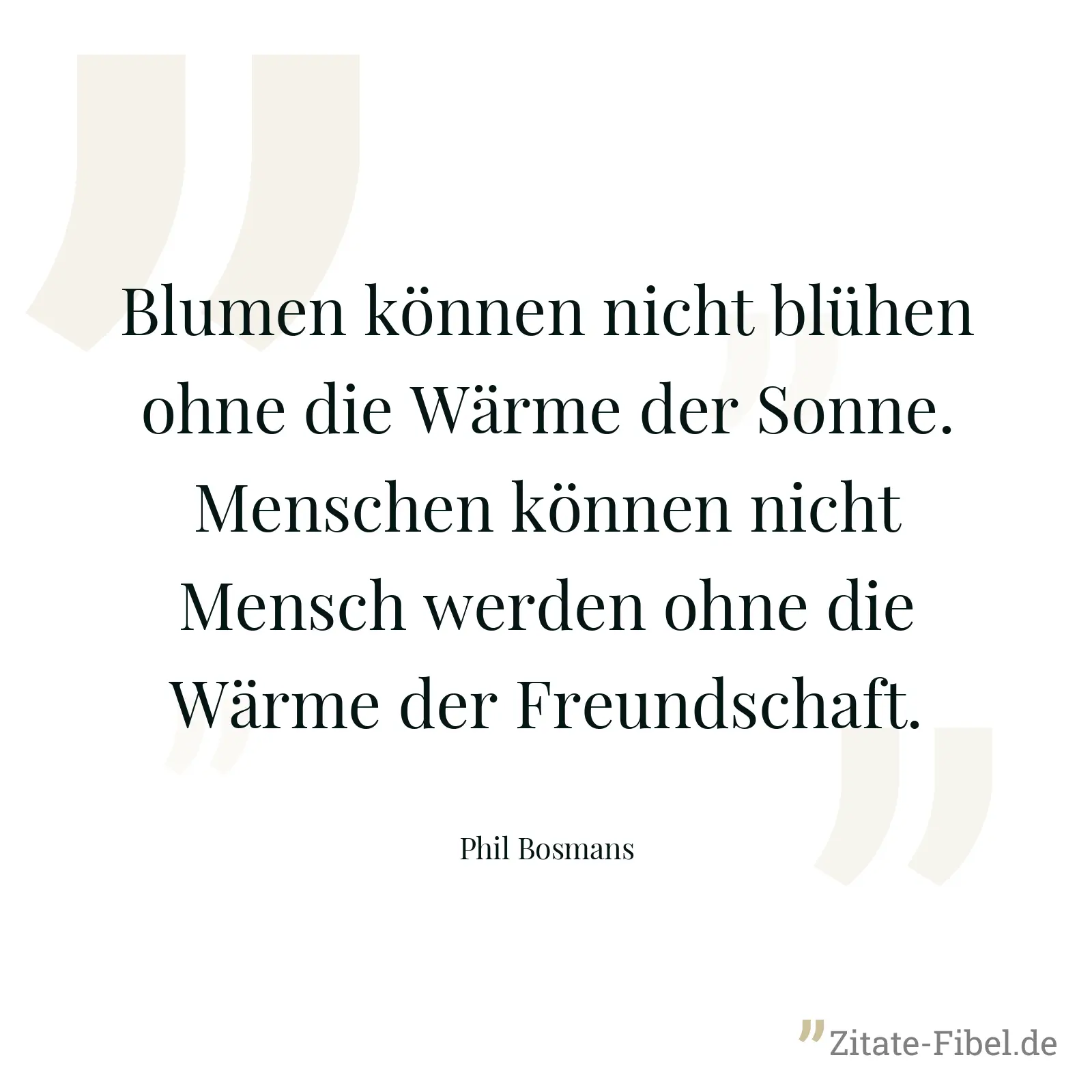 Blumen können nicht blühen ohne die Wärme der Sonne. Menschen können nicht Mensch werden ohne die Wärme der Freundschaft. - Phil Bosmans