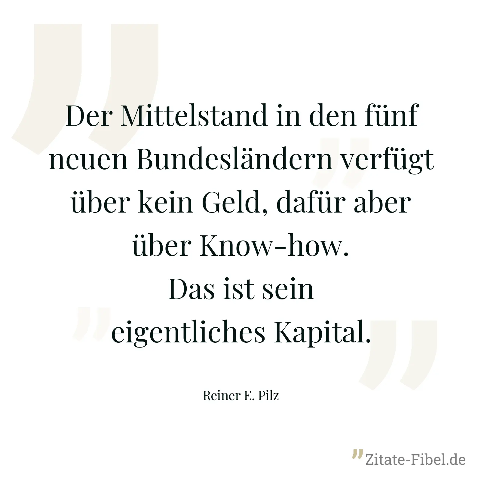 Der Mittelstand in den fünf neuen Bundesländern verfügt über kein Geld, dafür aber über Know-how. Das ist sein eigentliches Kapital. - Reiner E. Pilz