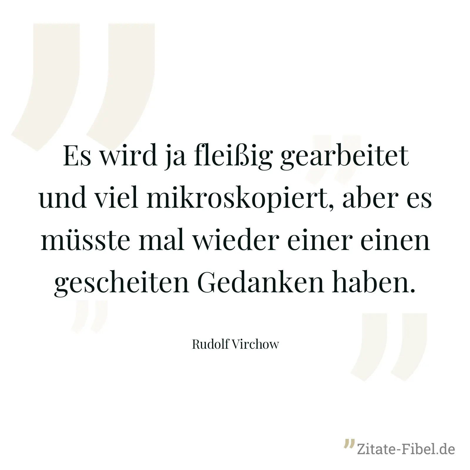 Es wird ja fleißig gearbeitet und viel mikroskopiert, aber es müsste mal wieder einer einen gescheiten Gedanken haben. - Rudolf Virchow