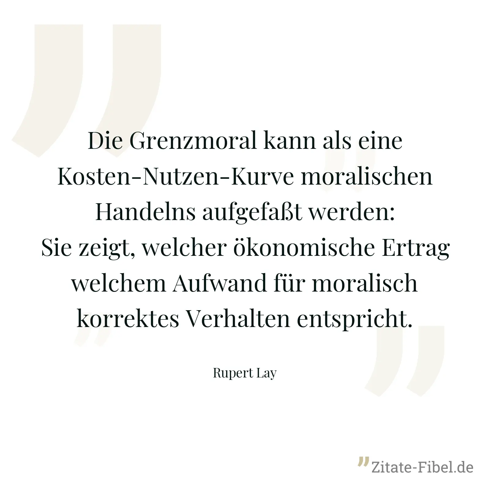 Die Grenzmoral kann als eine Kosten-Nutzen-Kurve moralischen Handelns aufgefaßt werden: Sie zeigt, welcher ökonomische Ertrag welchem Aufwand für moralisch korrektes Verhalten entspricht. - Rupert Lay