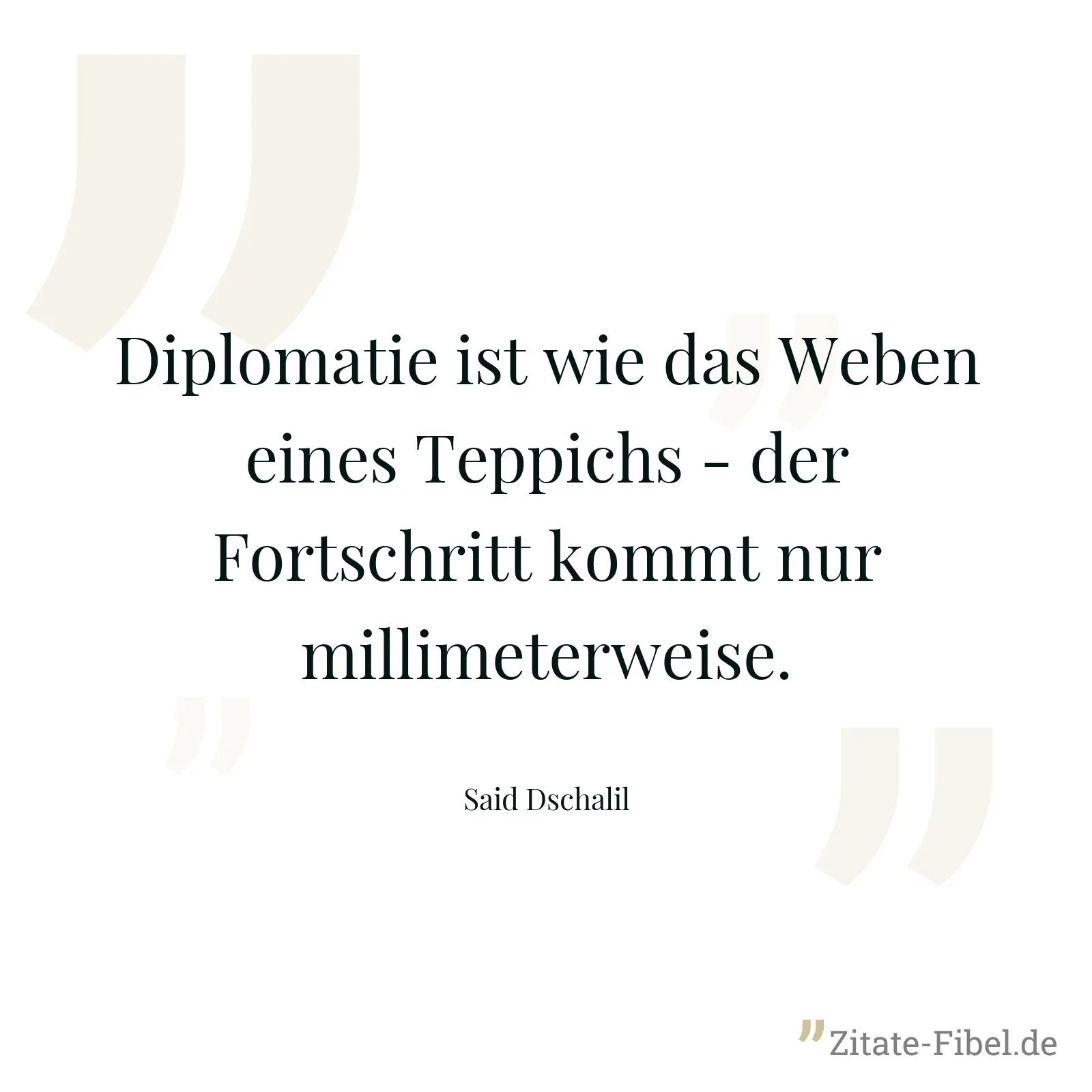 Diplomatie ist wie das Weben eines Teppichs - der Fortschritt kommt nur millimeterweise. - Said Dschalil