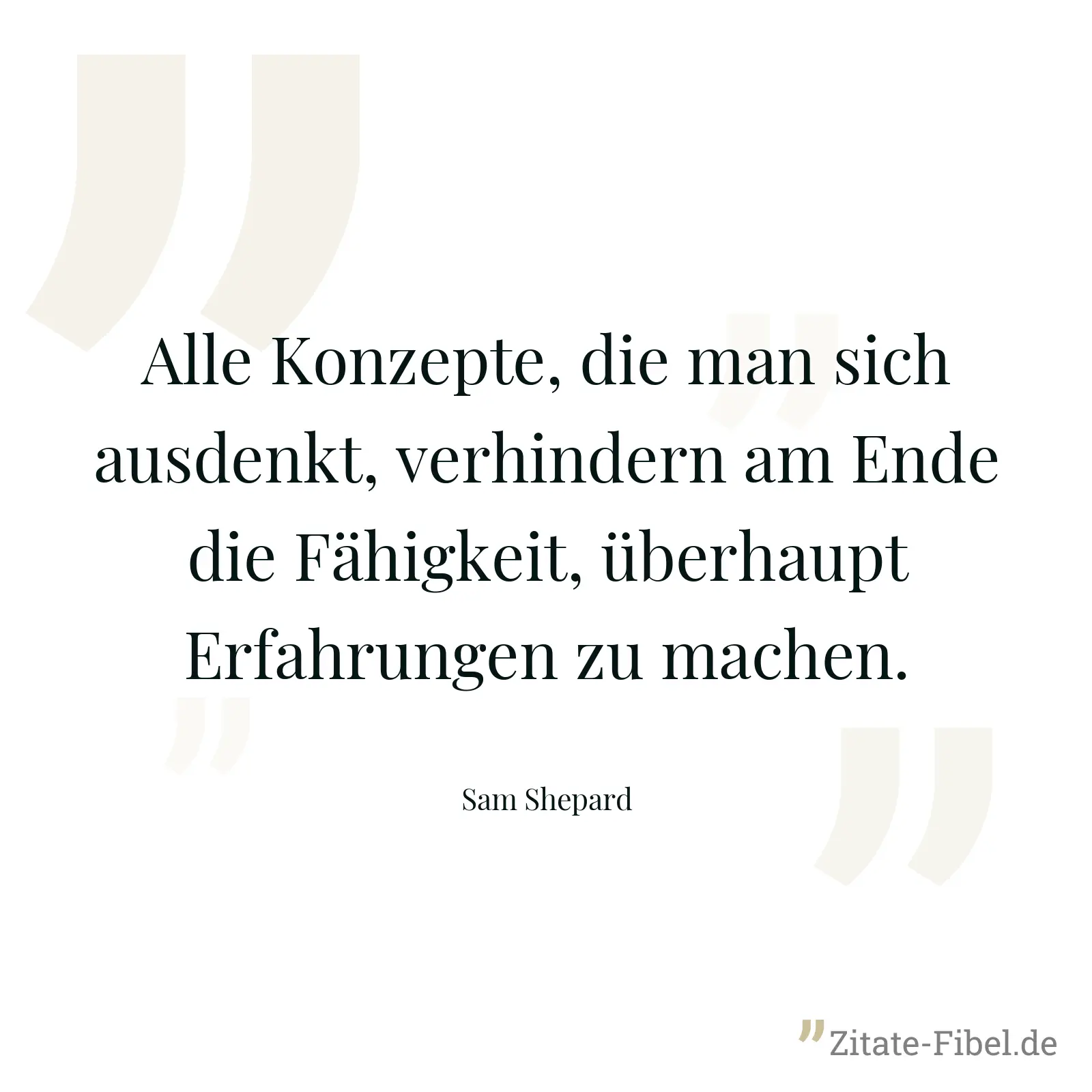 Alle Konzepte, die man sich ausdenkt, verhindern am Ende die Fähigkeit, überhaupt Erfahrungen zu machen. - Sam Shepard