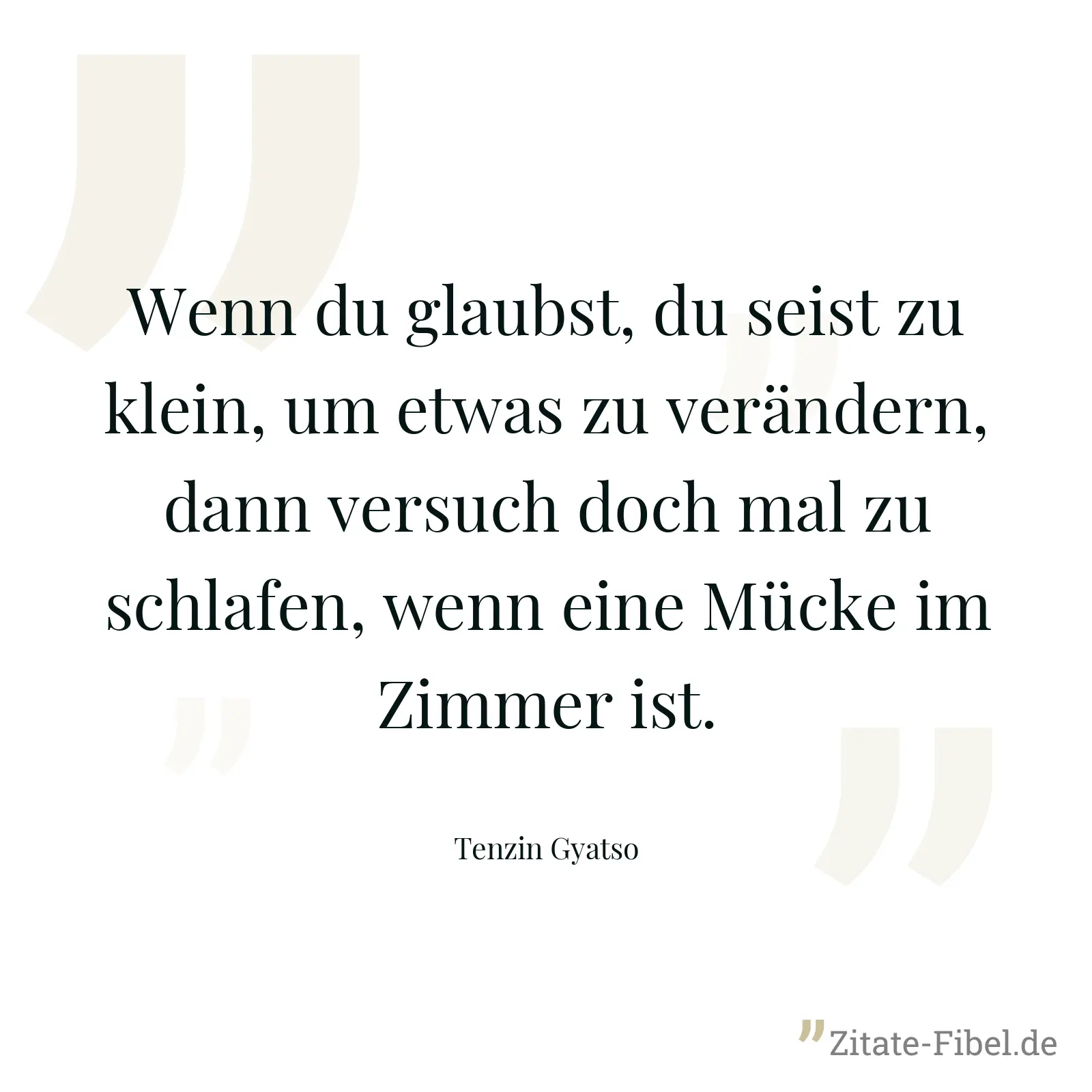 Wenn du glaubst, du seist zu klein, um etwas zu verändern, dann versuch doch mal zu schlafen, wenn eine Mücke im Zimmer ist. - Tenzin Gyatso