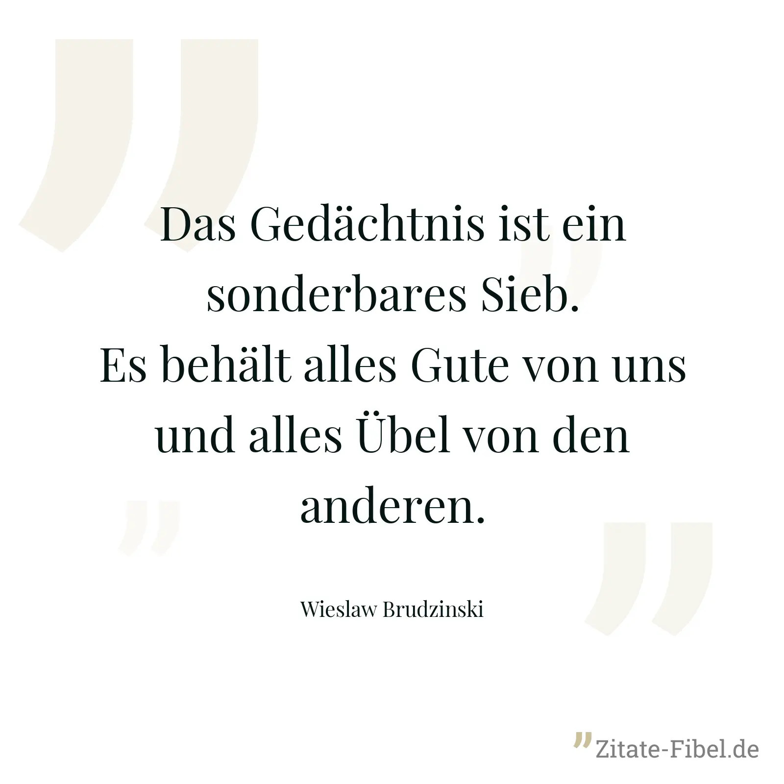 Das Gedächtnis ist ein sonderbares Sieb. Es behält alles Gute von uns und alles Übel von den anderen. - Wieslaw Brudzinski