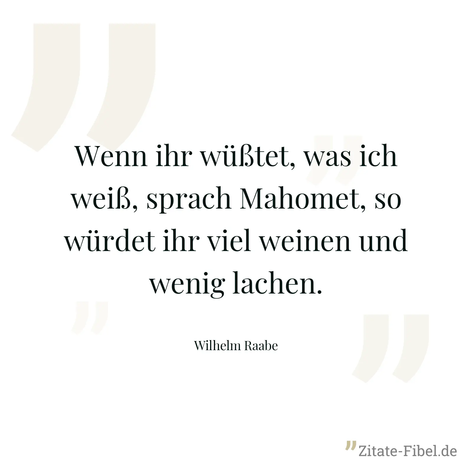 Wenn ihr wüßtet, was ich weiß, sprach Mahomet, so würdet ihr viel weinen und wenig lachen. - Wilhelm Raabe